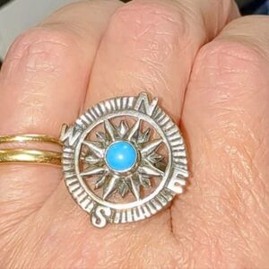 Silver 925 Turquoise Vintage Compass Ring True Path